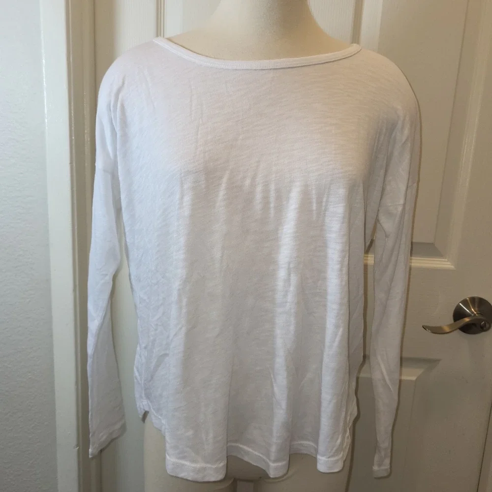Splendid Cotton Scoop‎ Neck Long Sleeve White Tee Shirt, Medium MSRP $58.00